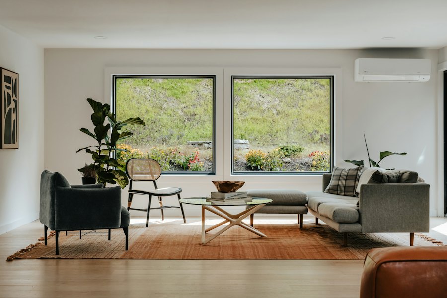 Bright living room with large windows
